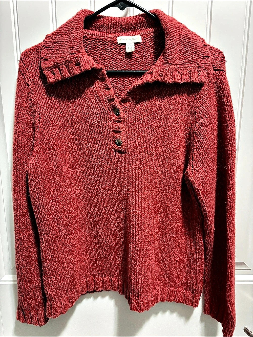 Charter Club Large Rust Red Chunky Knit Collared Sweater